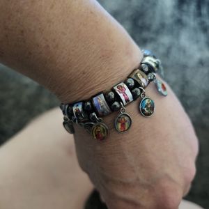 Catholic elastic Saints Charm bracelet. Metal Saints charms. 2 available.